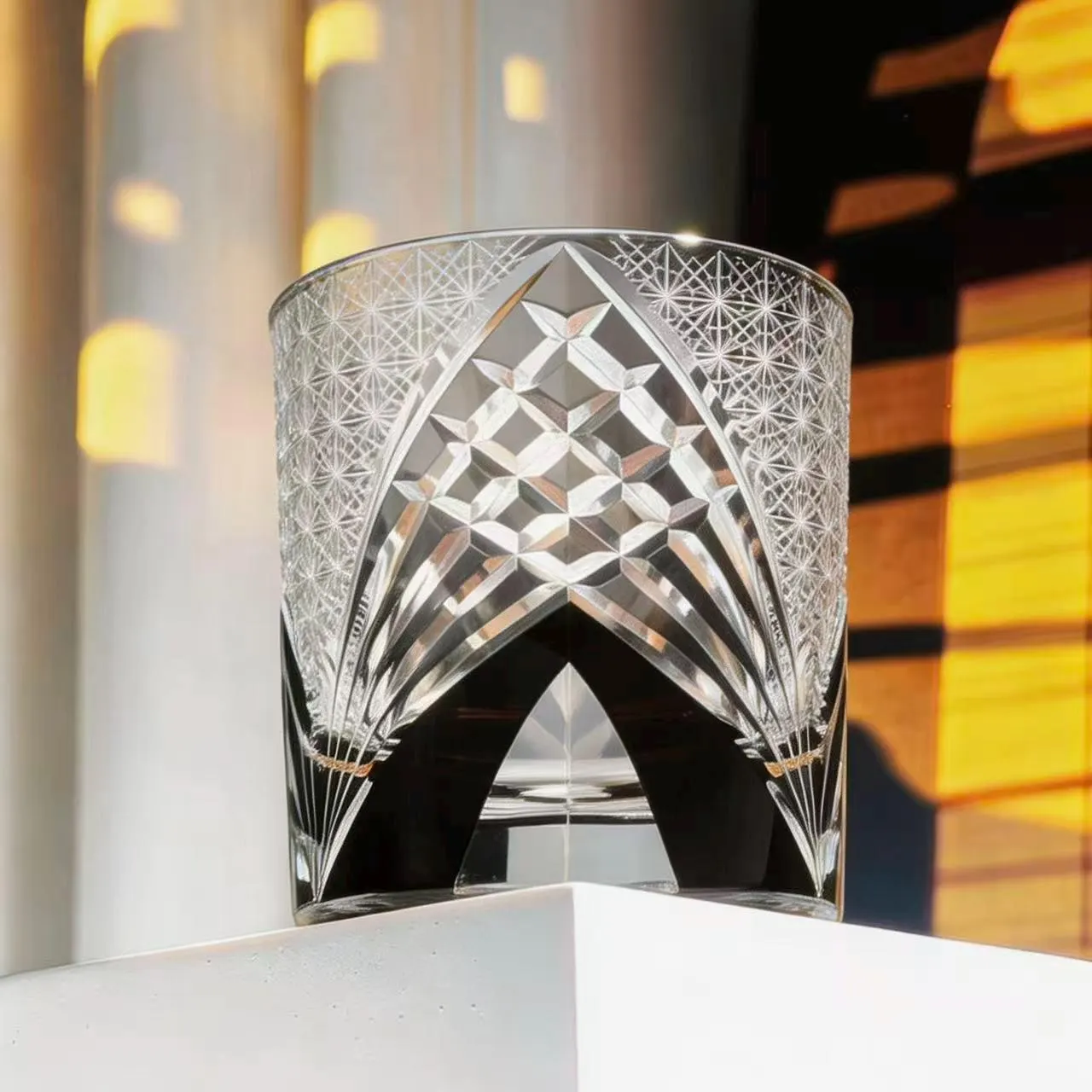 Black White Diamond Star Edo Kiriko Whiskey Glass | Luxury Handmade Gift🎁