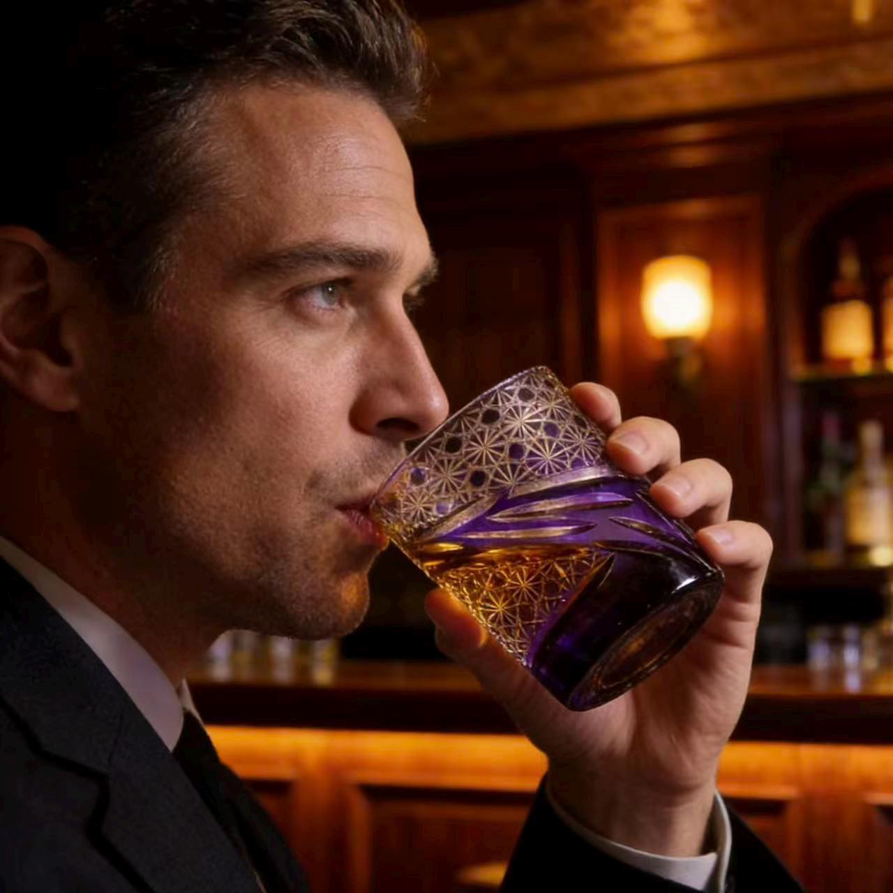 Royal Purple Swirl Blade Edo Kiriko Whiskey Glass | Luxury Handmade Gift