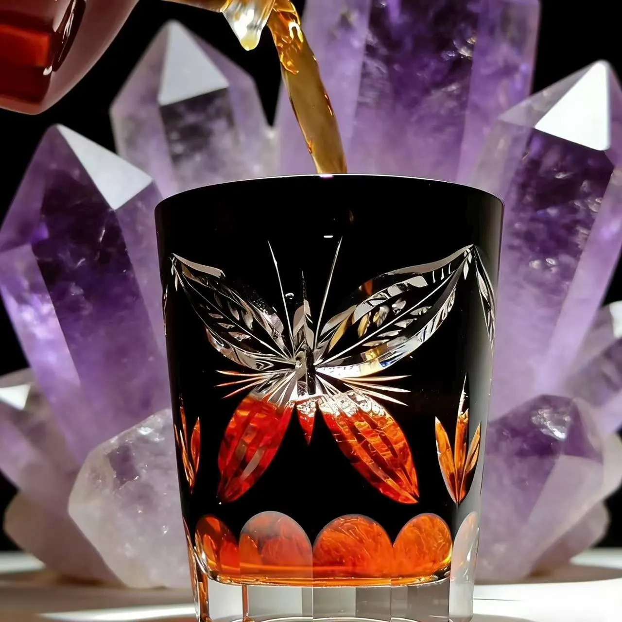 Black Butterfly Edo Kiriko Whiskey Glass | Luxury Handmade Gift🎁