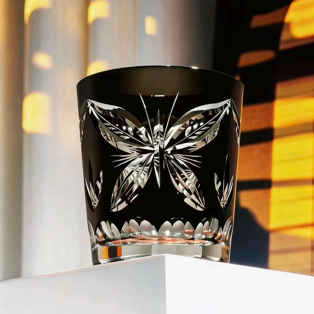 Black Butterfly Edo Kiriko Whiskey Glass | Luxury Handmade Gift🎁