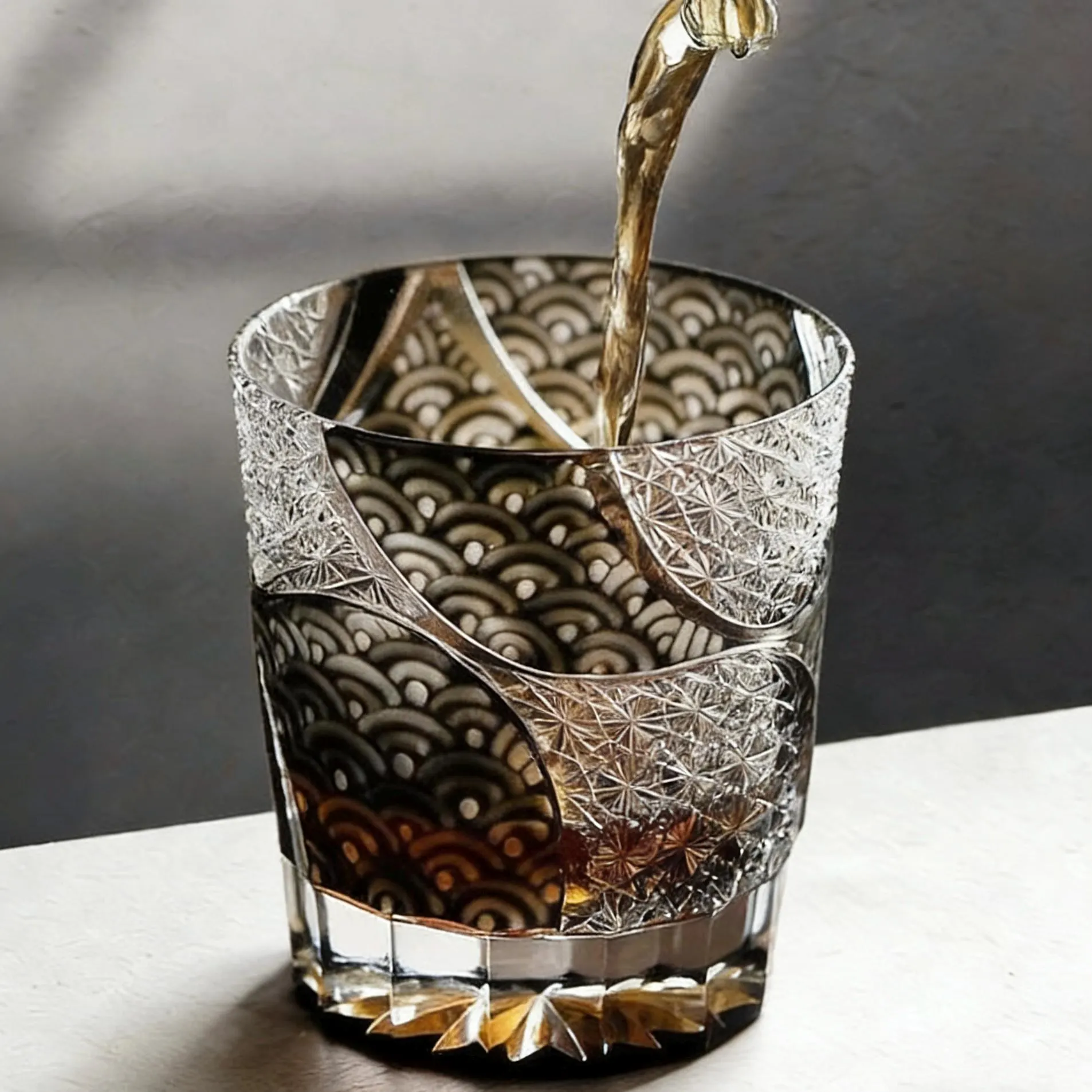 Clear Seigaiha Wave Edo Kiriko Whiskey Glass | Luxury Handmade Gift🎁