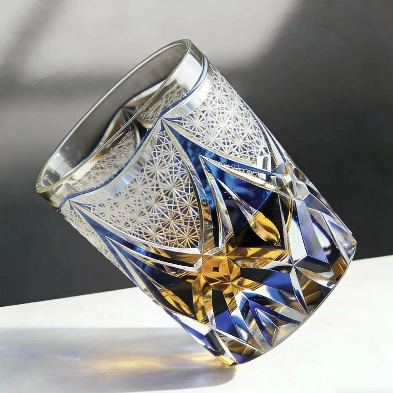 Blue Gold Diamond Star Edo Kiriko Whiskey Glass | Luxury Handmade Gift🎁