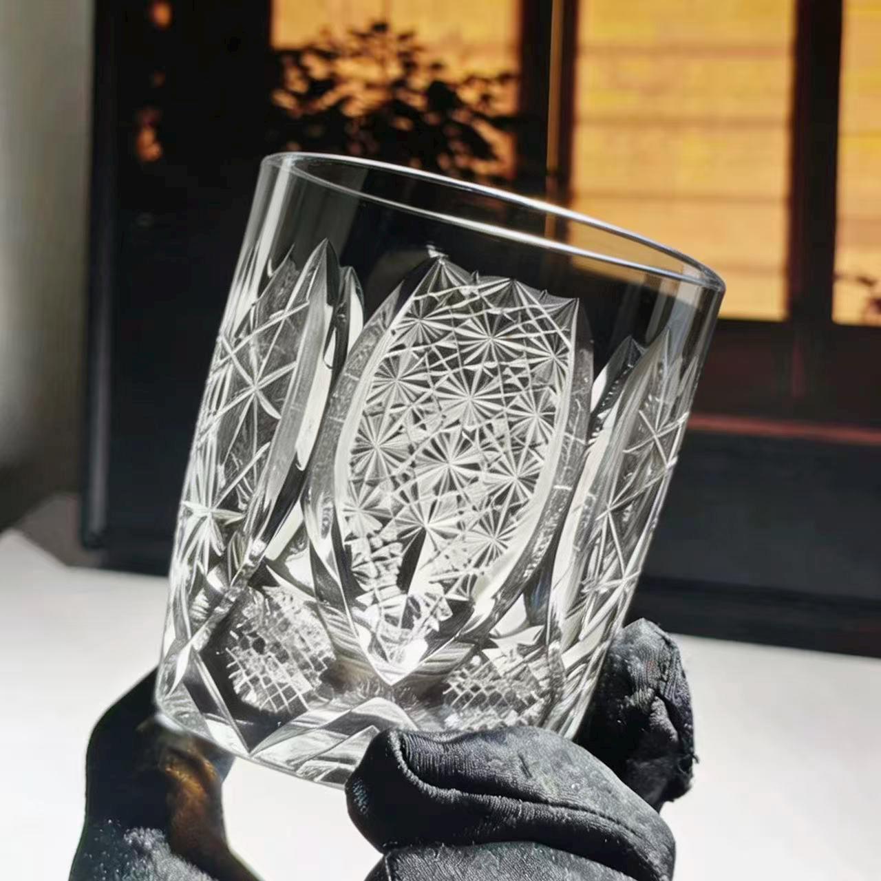 Clear Leaf Star Edo Kiriko Whiskey Glass | Luxury Handmade Gift🎁