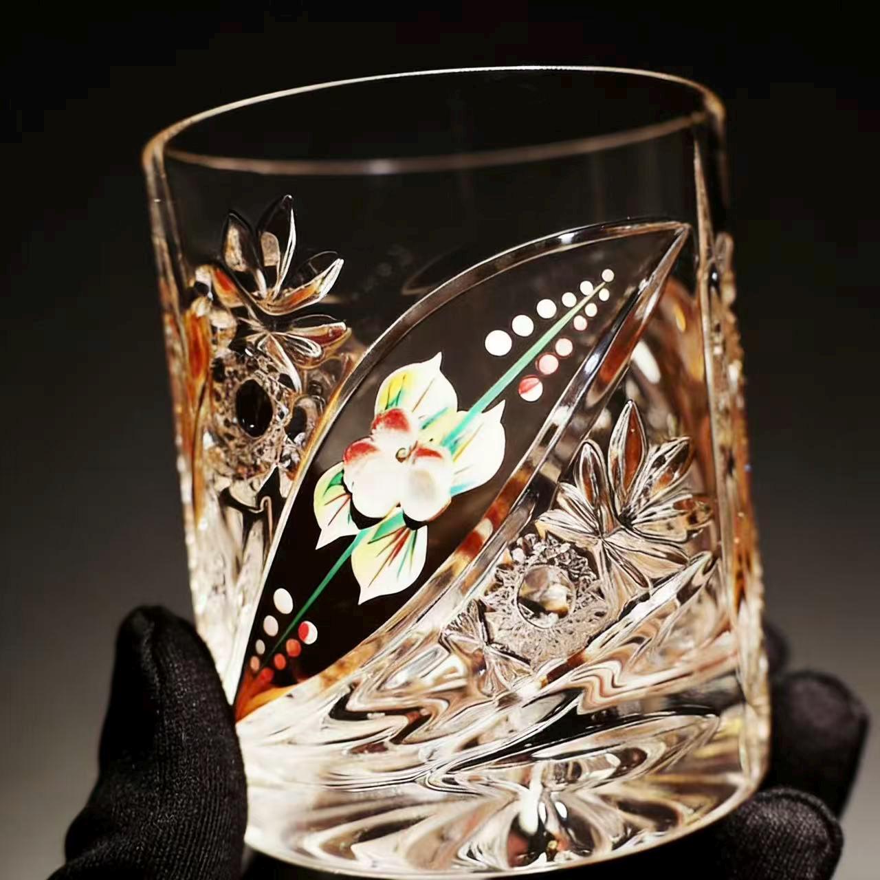 Clear Enamel Floral  Whiskey Glass | Luxury Handmade Gift