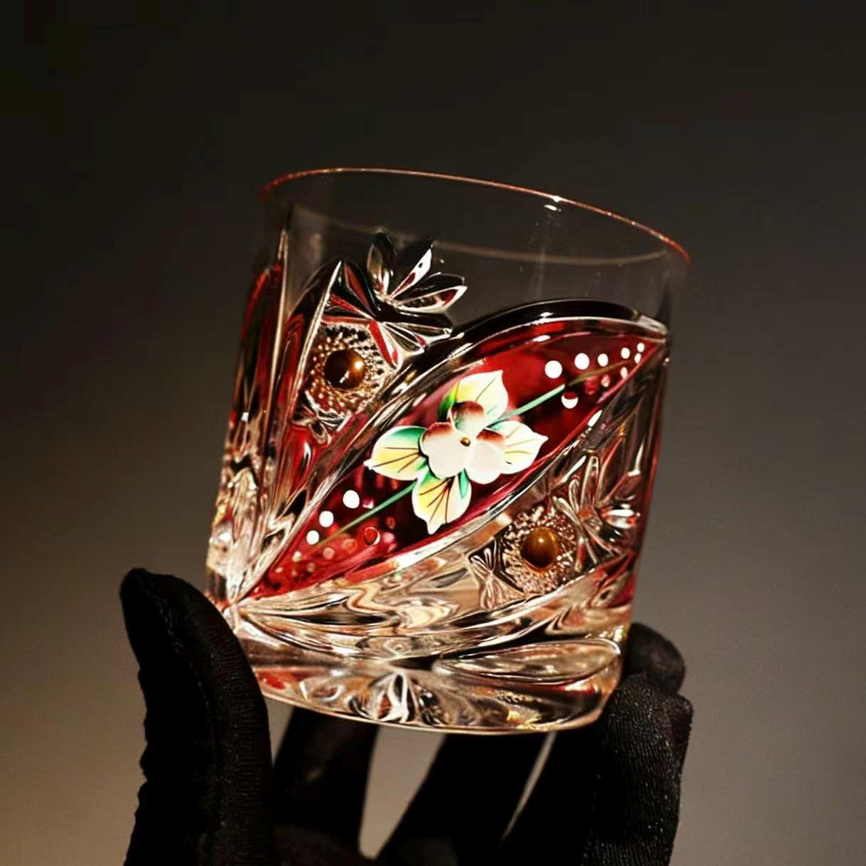 Clear Enamel Floral  Whiskey Glass | Luxury Handmade Gift