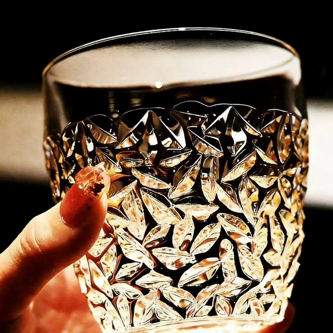 Clear Leaf Vein Whiskey Glass | Luxury Handmade Gift
