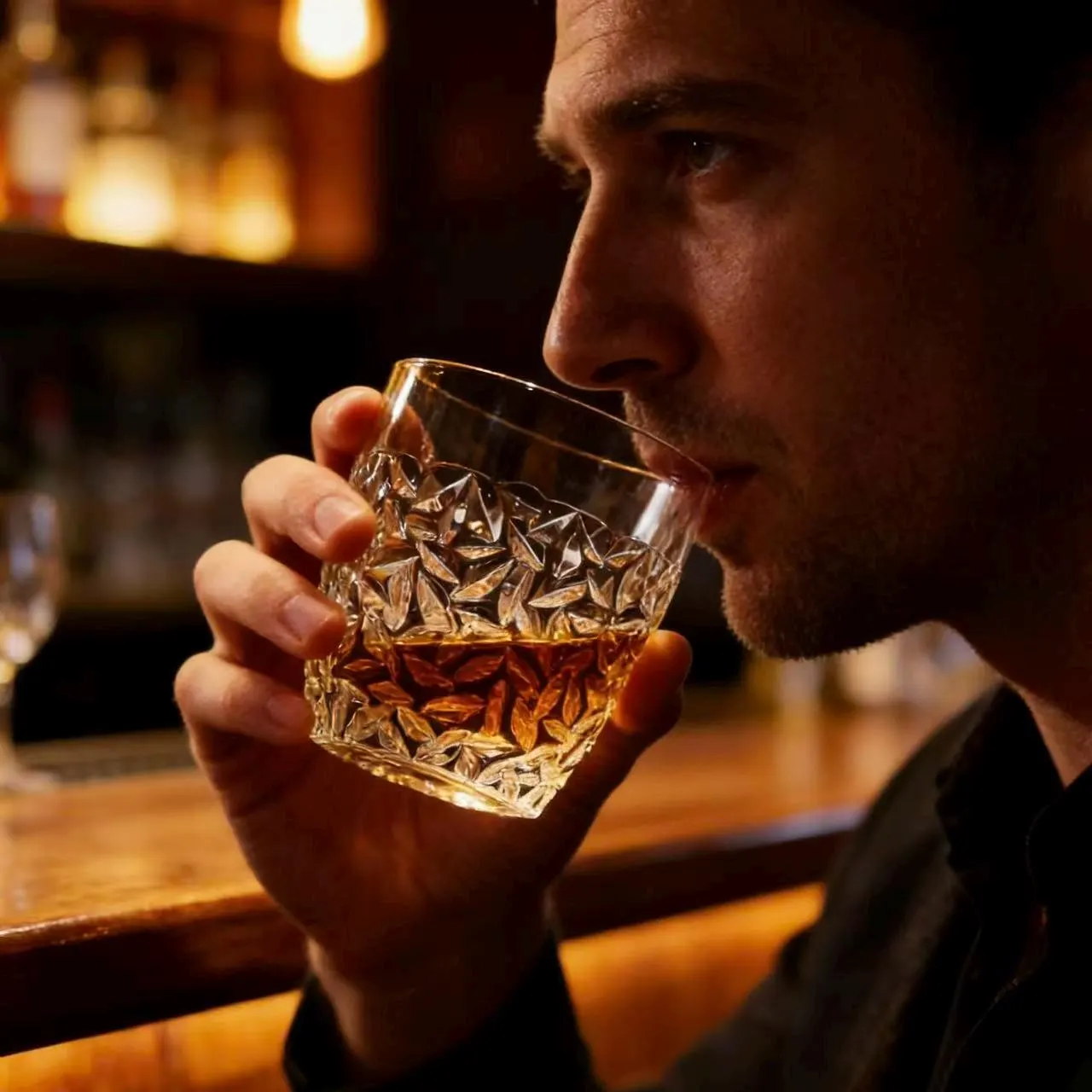 Clear Leaf Vein Whiskey Glass | Luxury Handmade Gift