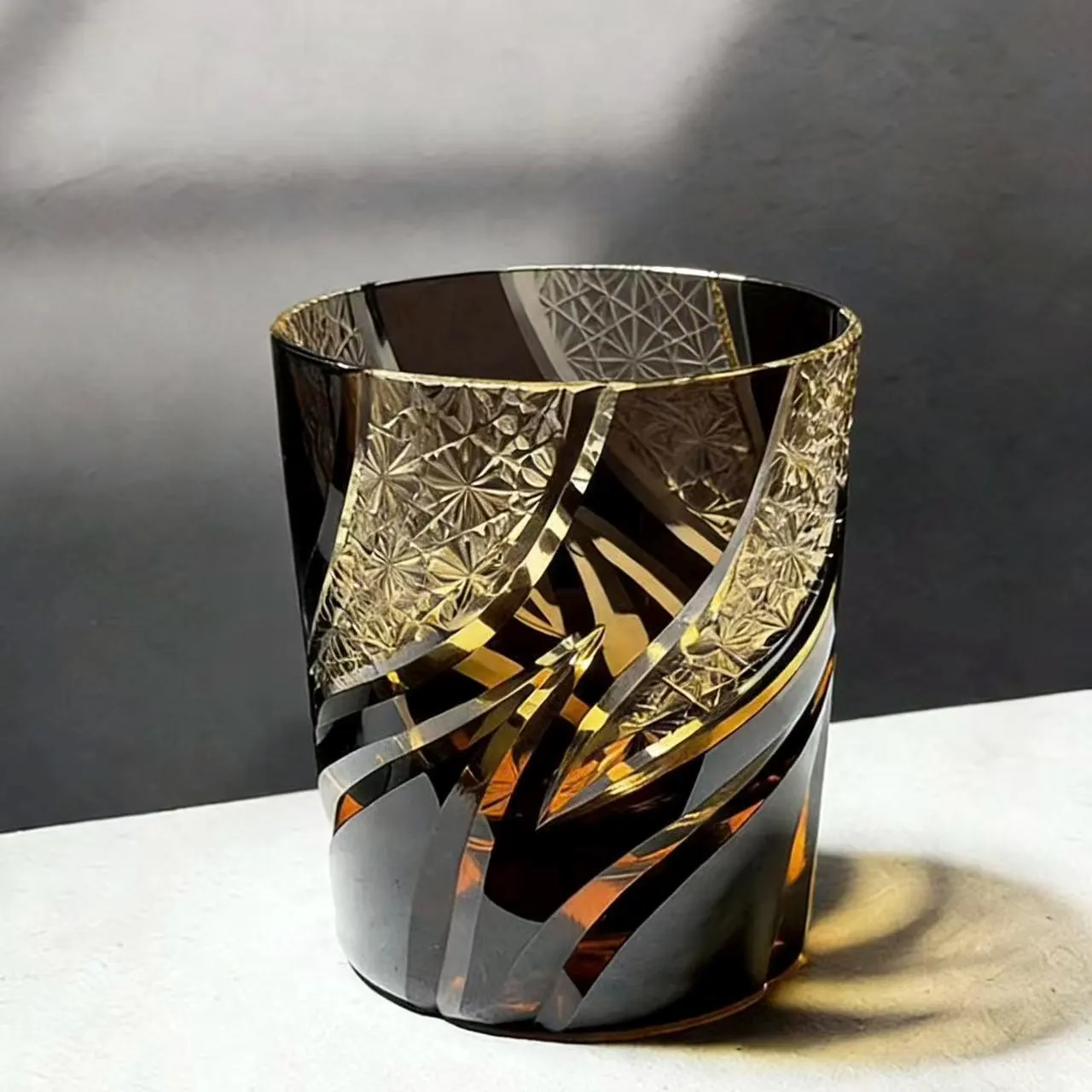 Amber Swirl Star Edo Kiriko Crystal Glass | Luxury Handmade Gift🎁