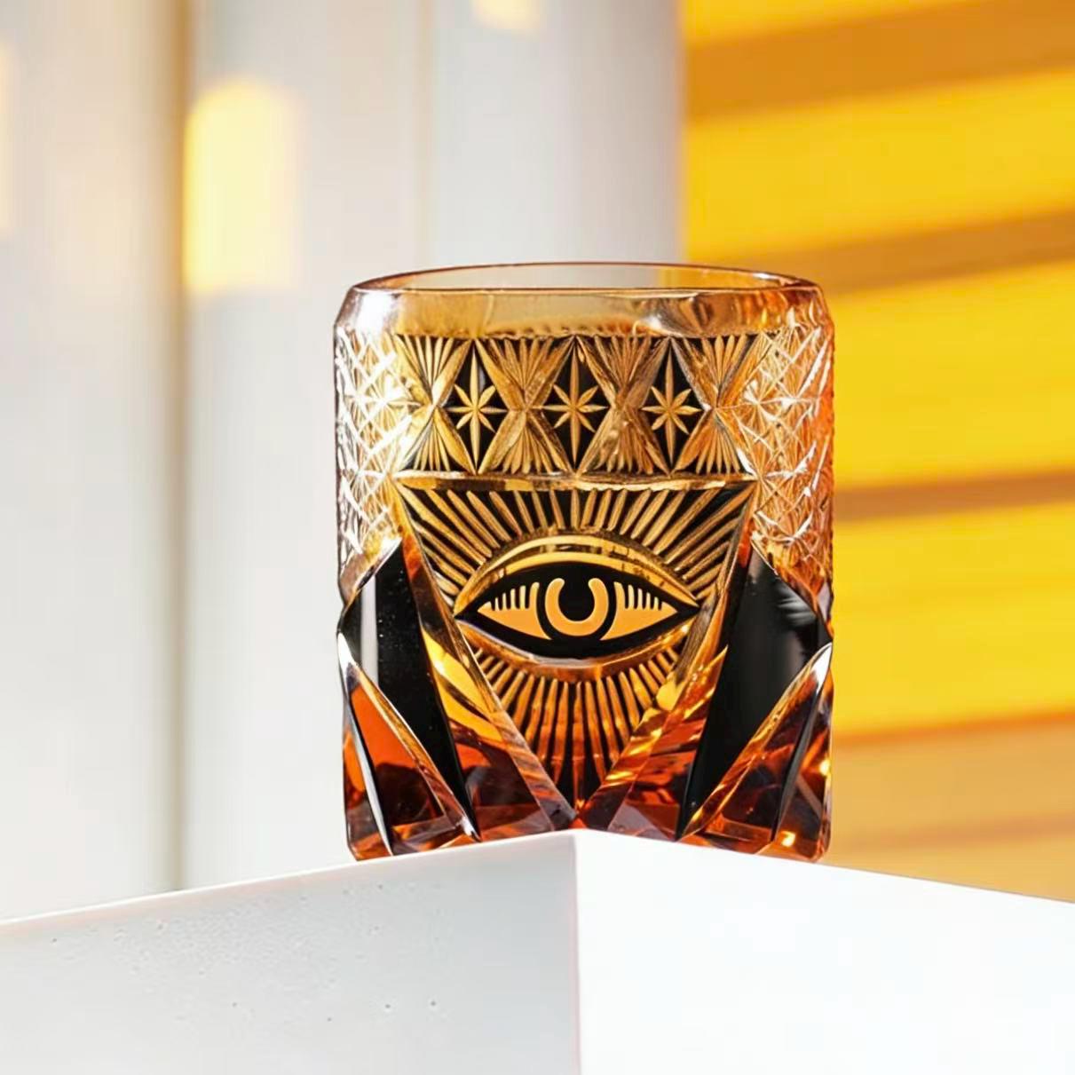 Amber All-Seeing Eye Edo Kiriko Crystal Glass | Luxury Handmade Gift🎁