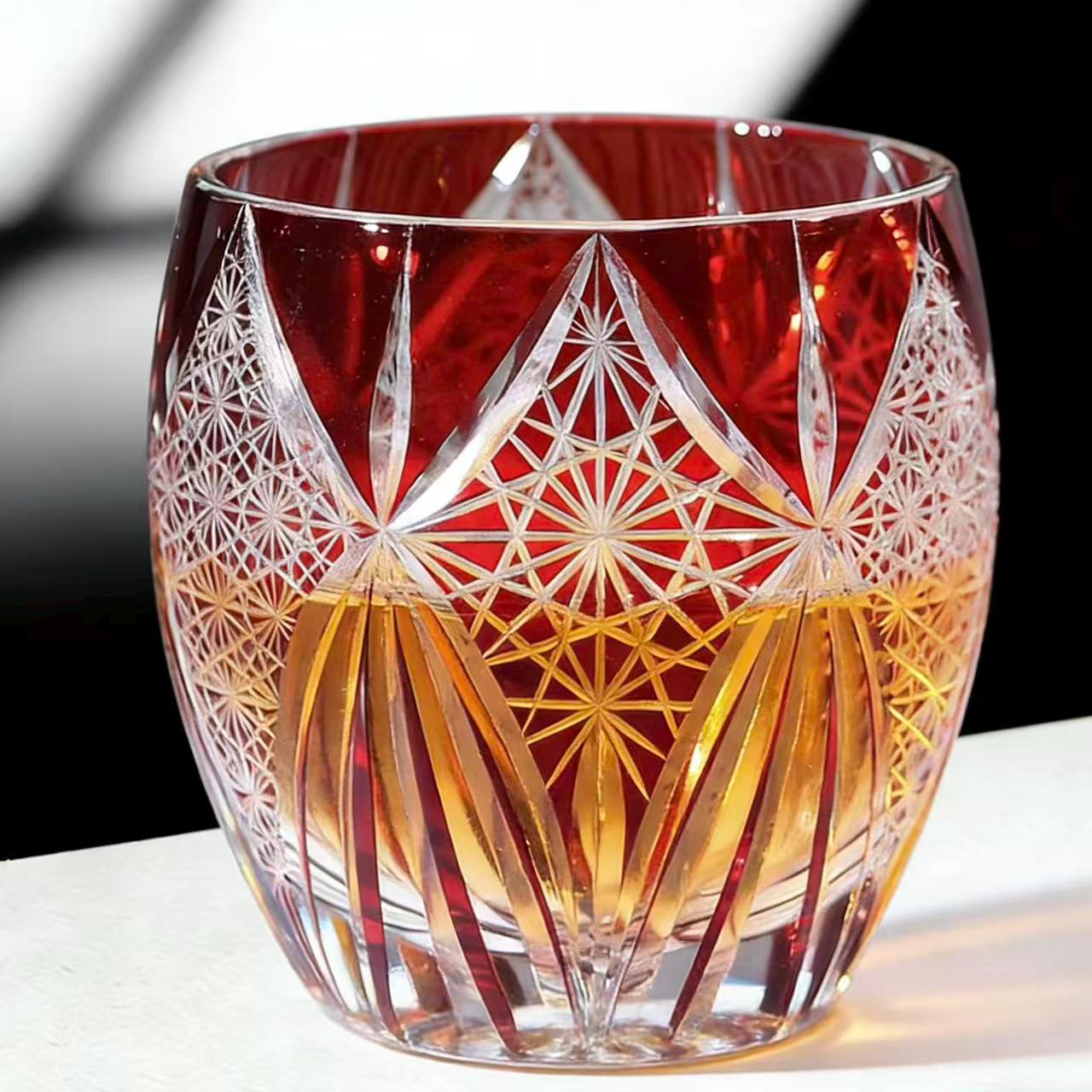 Ruby Red Star Web Edo Kiriko Crystal Glass | Luxury Handmade Gift🎁