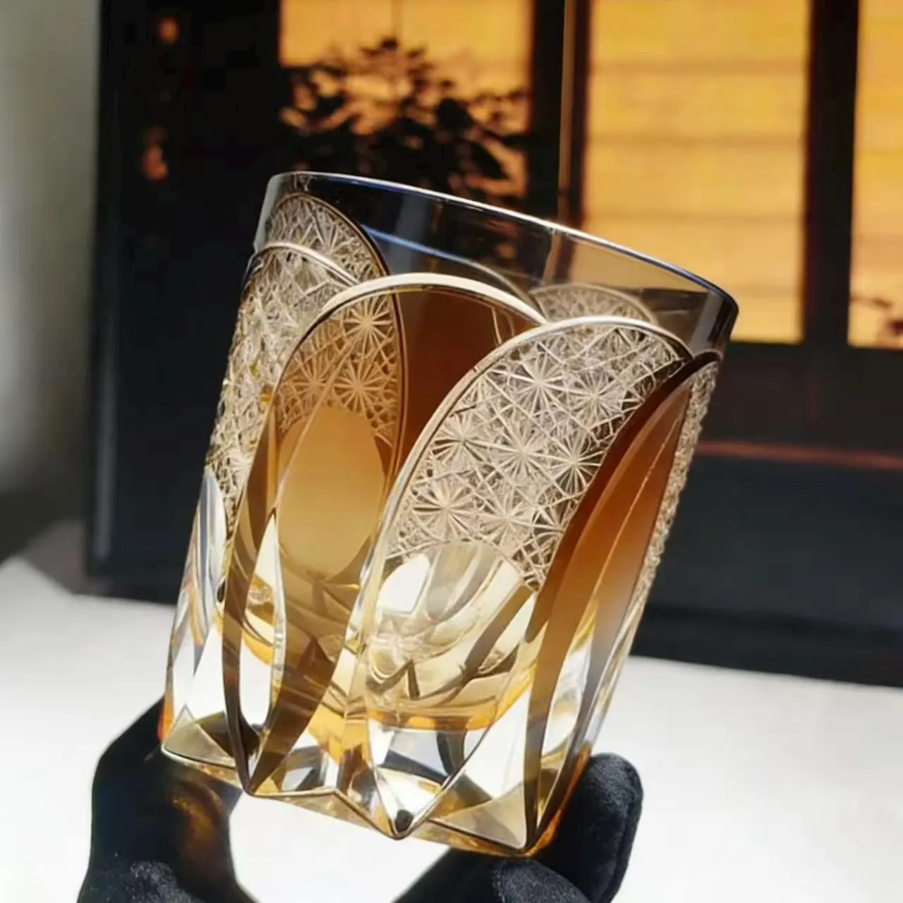 Purple Amber Wave Edo Kiriko Crystal Glass | Luxury Handmade Gift🎁