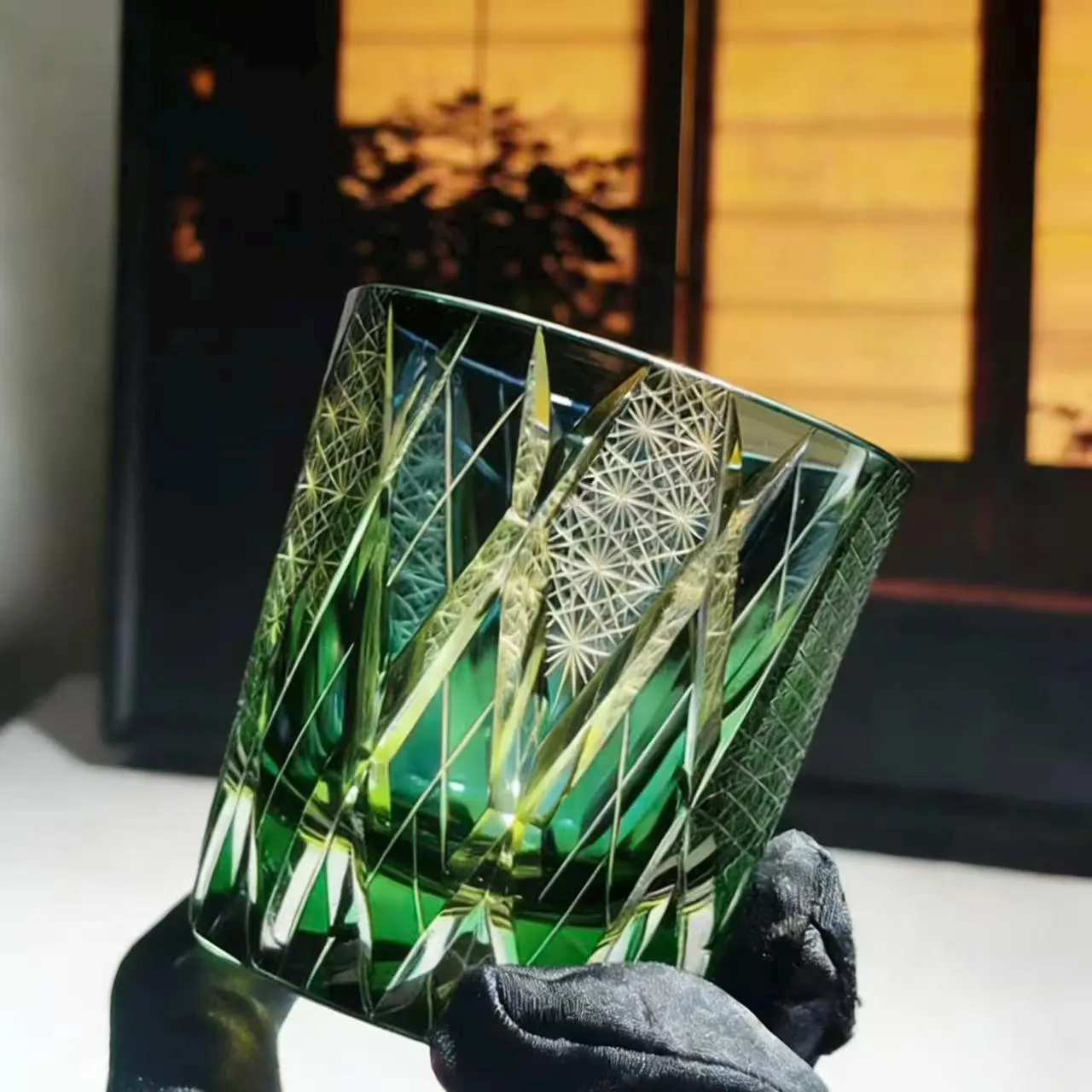 Green Diamond Star Edo Kiriko Crystal Glass | Luxury Handmade Gift🎁