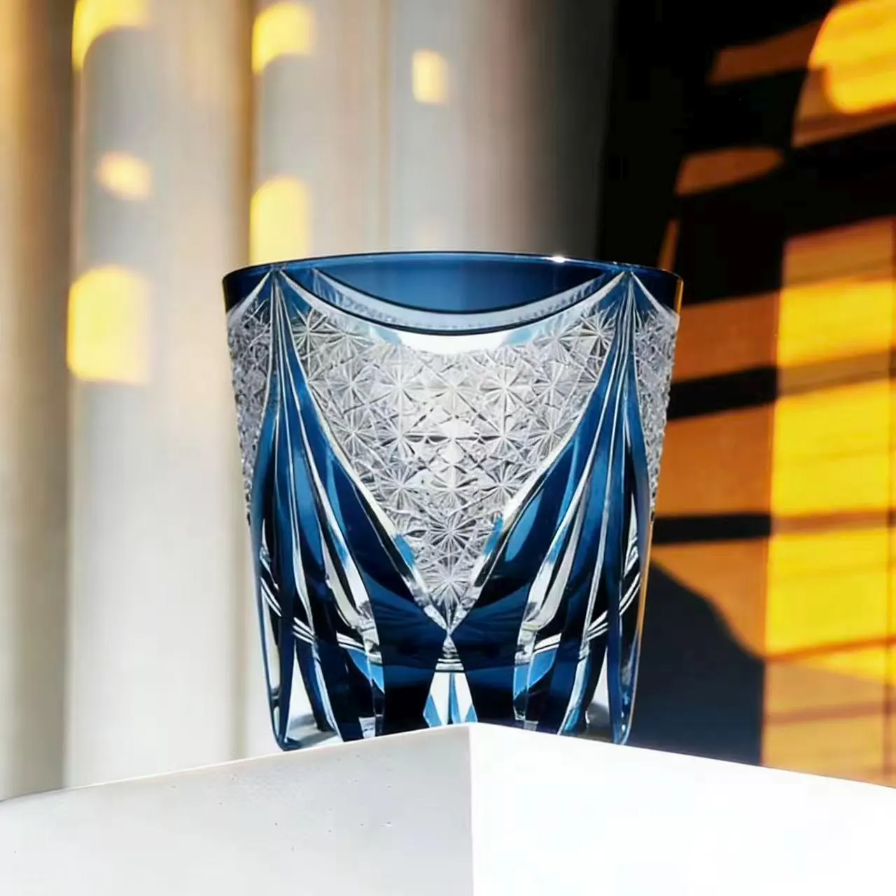 Blue Dracaena Leaf Edo Kiriko Crystal Glass | Luxury Handmade Gift🎁