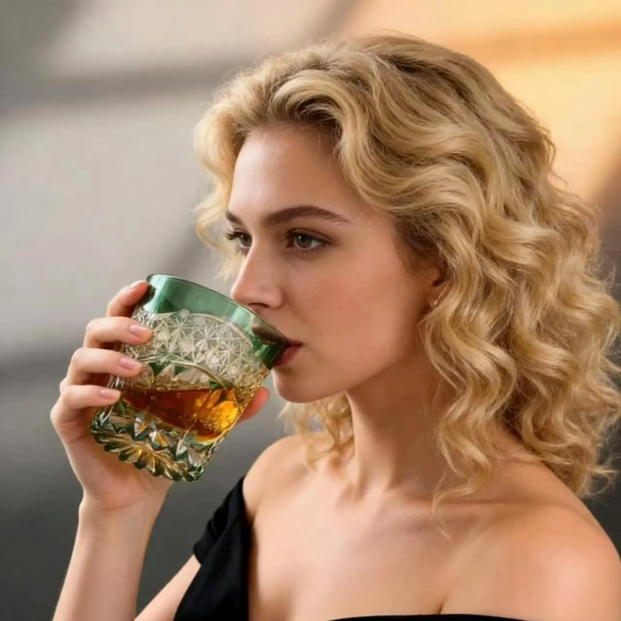 Green Gradient Star Web Edo Kiriko Crystal Glass | Luxury Handmade Gift🎁