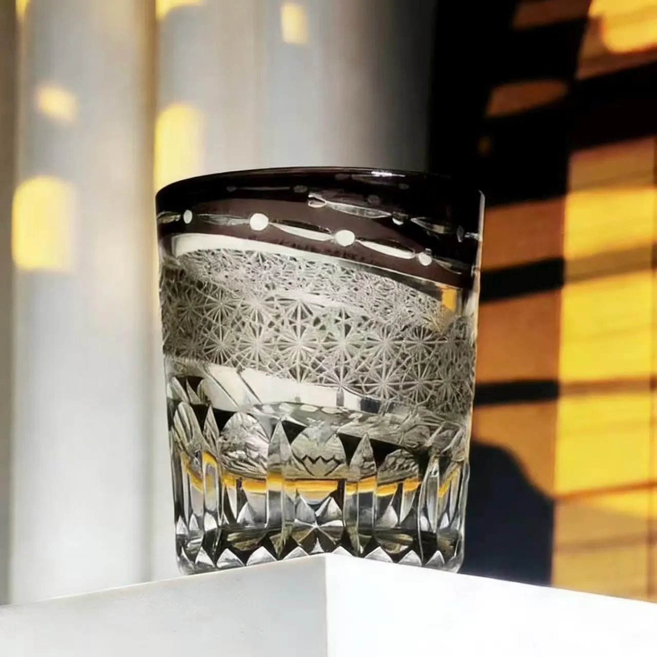 Black Stripe Star Web Edo Kiriko Crystal Glass | Luxury Handmade Gift