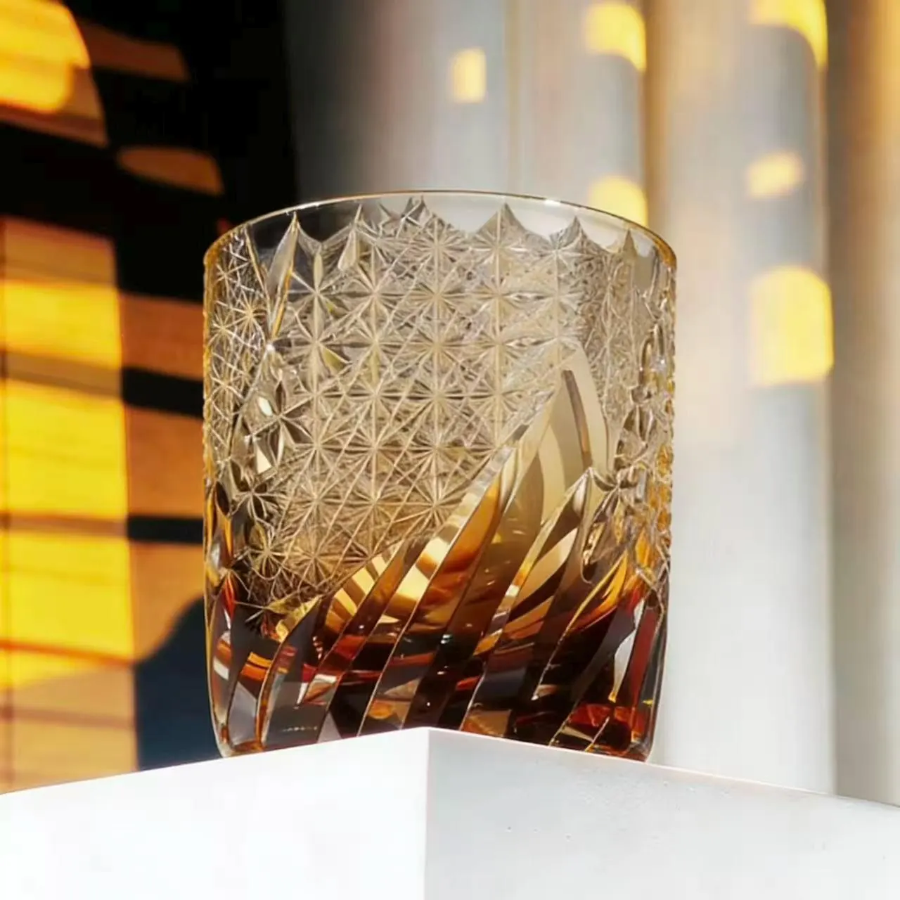 Amber Floral Wave Edo Kiriko Crystal Glass | Luxury Handmade Gift🎁