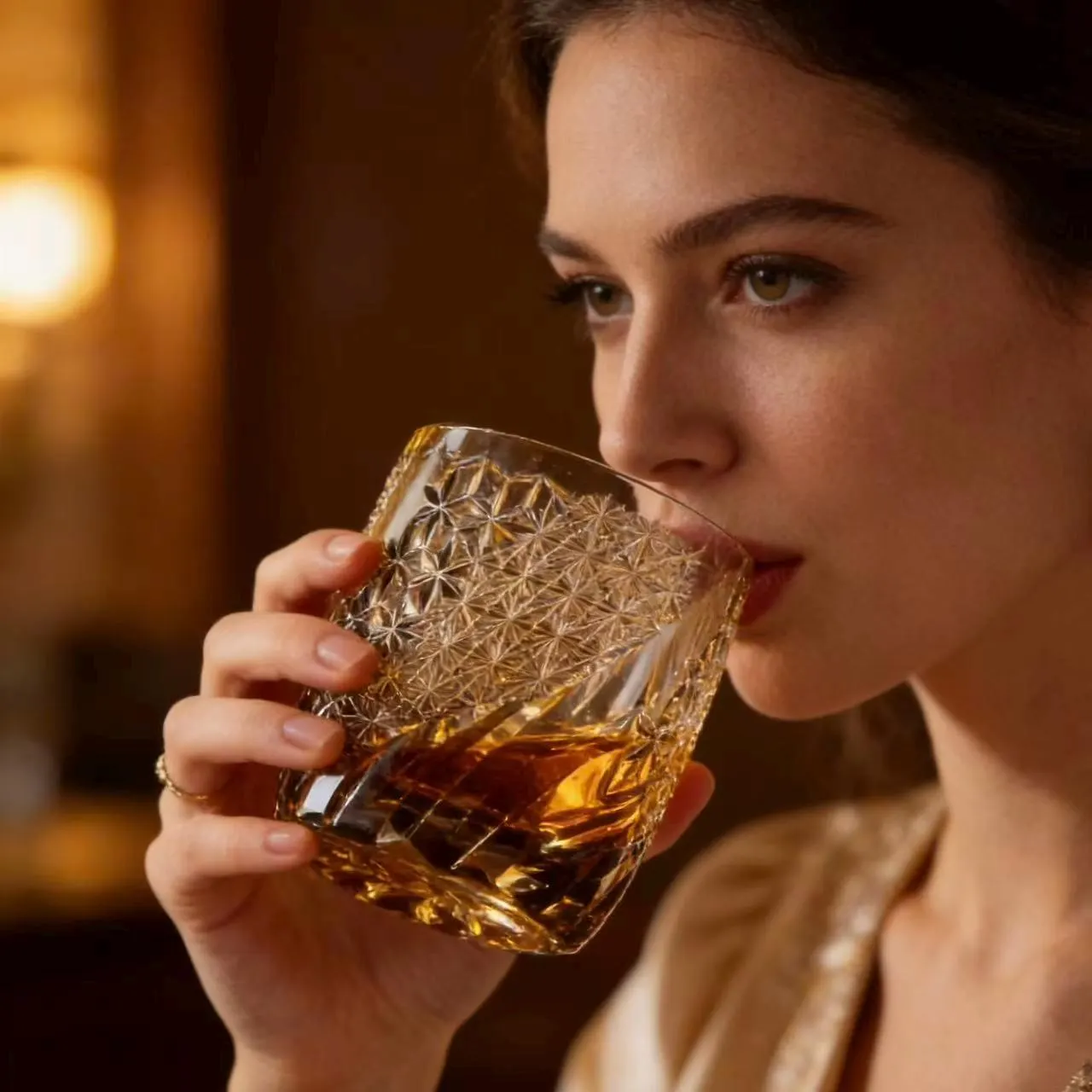 Amber Floral Wave Edo Kiriko Crystal Glass | Luxury Handmade Gift🎁