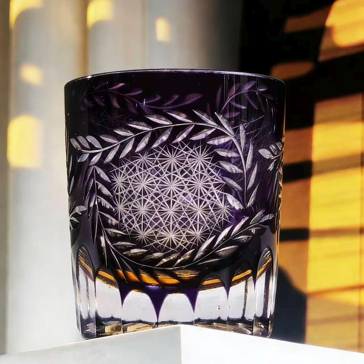 Purple Laurel Star Web Edo Kiriko Crystal Glass | Luxury Handmade Gift🎁