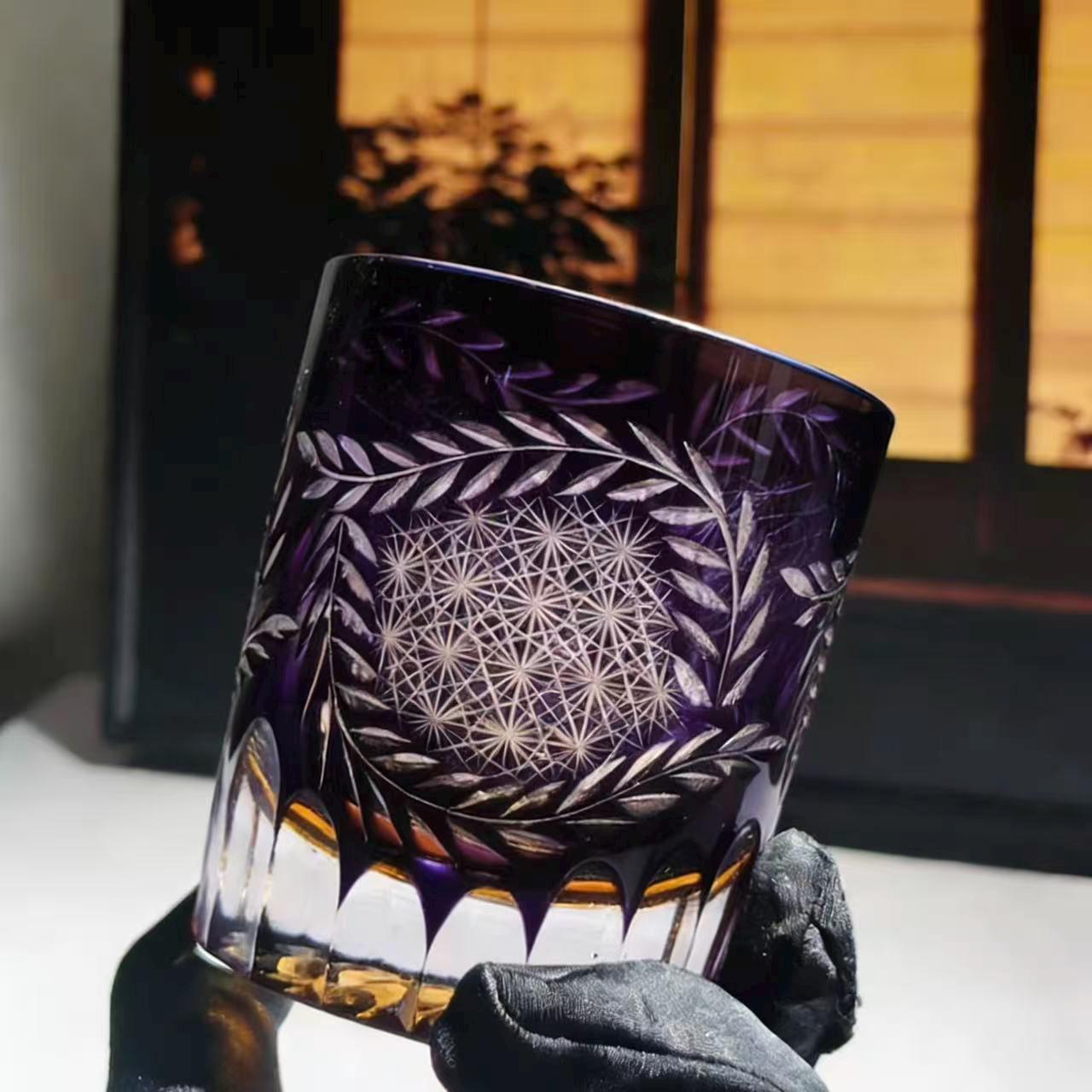 Purple Laurel Star Web Edo Kiriko Crystal Glass | Luxury Handmade Gift🎁