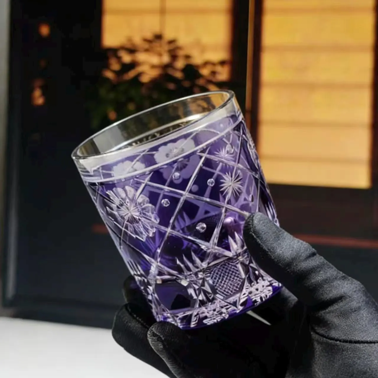 Purple Diamond Starburst Edo Kiriko Crystal Glass | Luxury Handmade Gift