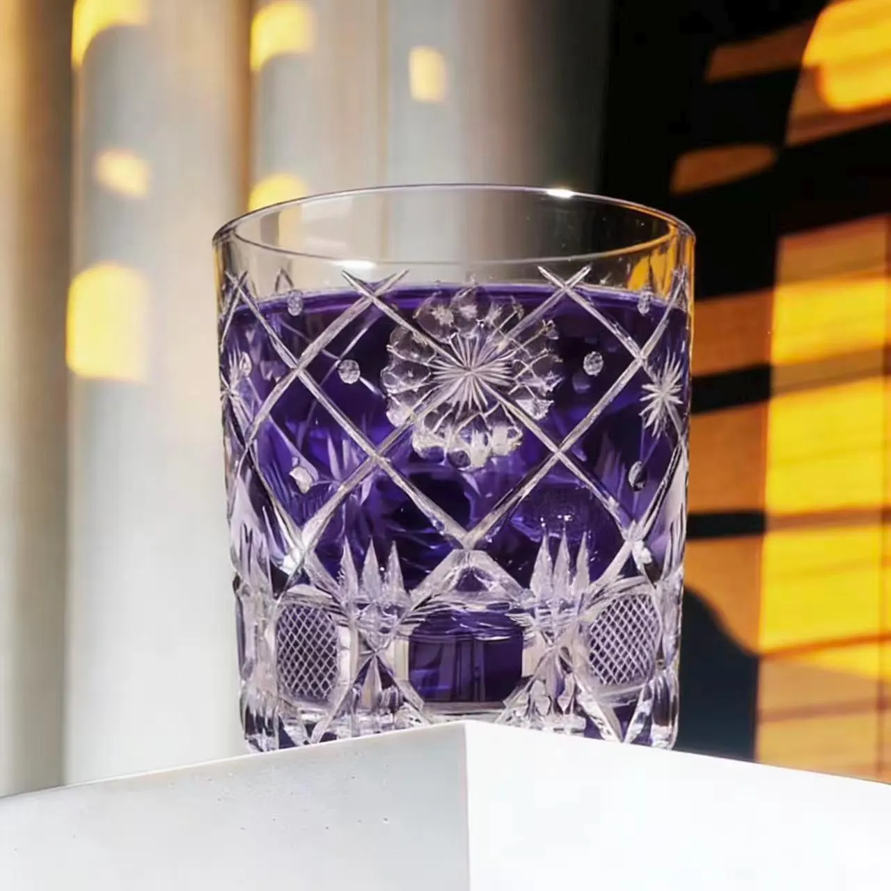 Purple Diamond Starburst Edo Kiriko Crystal Glass | Luxury Handmade Gift