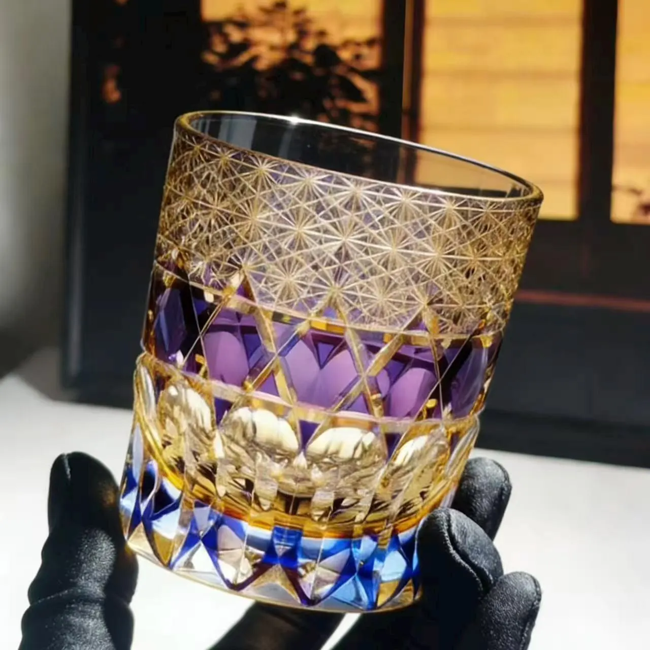Multicolor Layered Star Web Edo Kiriko Crystal Glass | Luxury Handmade Gift🎁