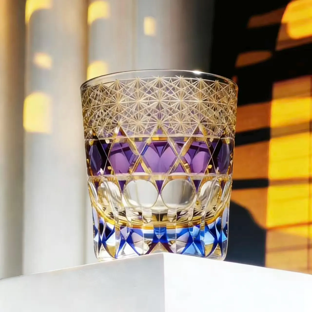 Multicolor Layered Star Web Edo Kiriko Crystal Glass | Luxury Handmade Gift🎁