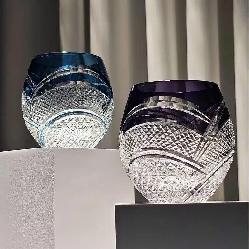 Purple Spiral Grid Edo Kiriko Crystal Glass | Luxury Handmade Gift