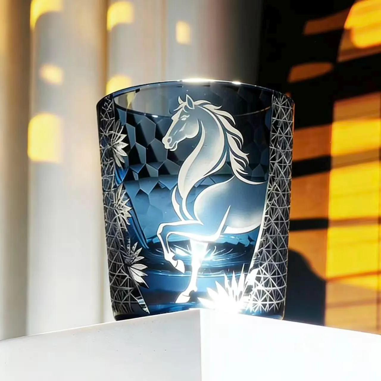 Blue Galloping Horse Edo Kiriko Crystal Glass | Luxury Handmade Gift🎁