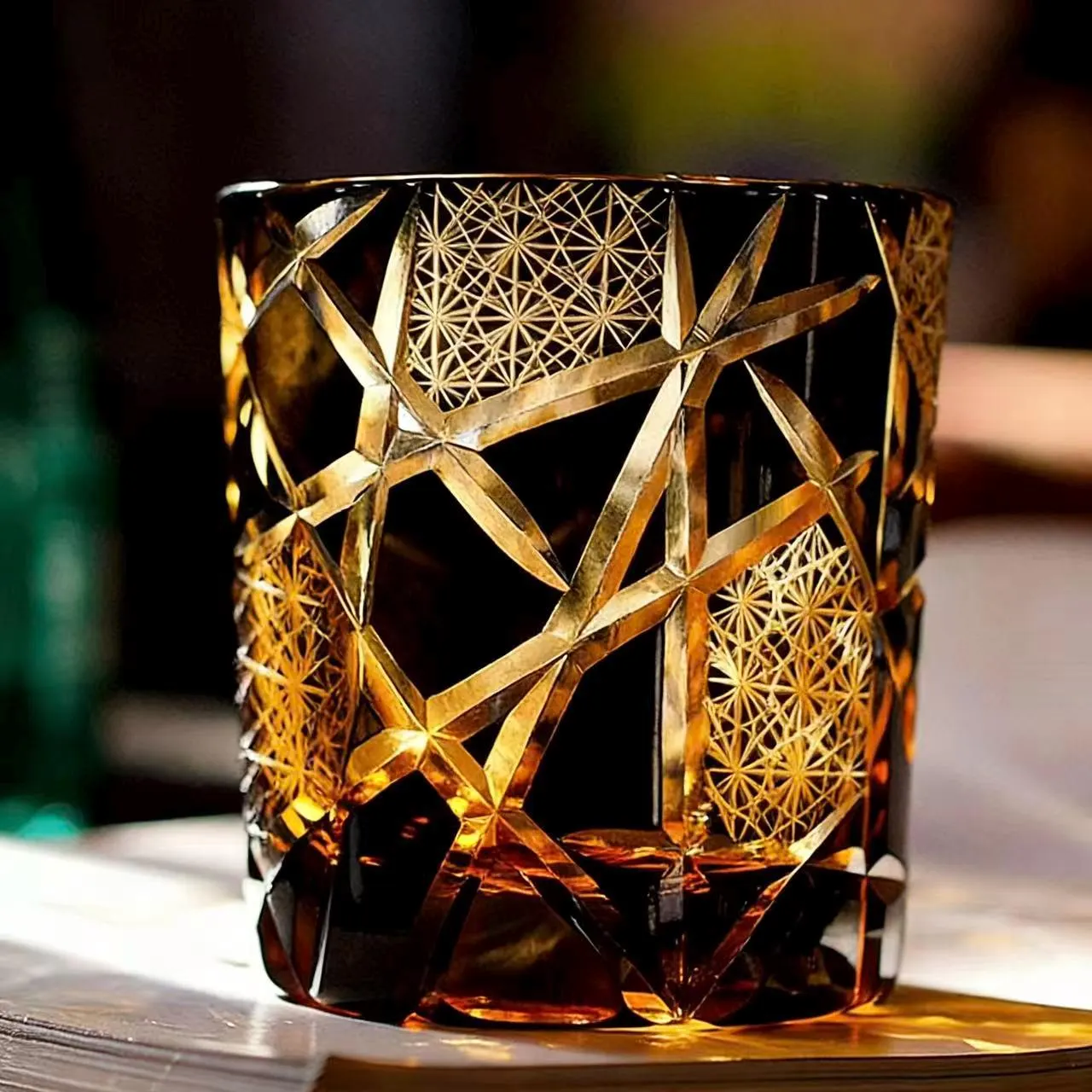 Amber Golden Star Web Edo Kiriko Crystal Glass | Luxury Handmade Gift🎁