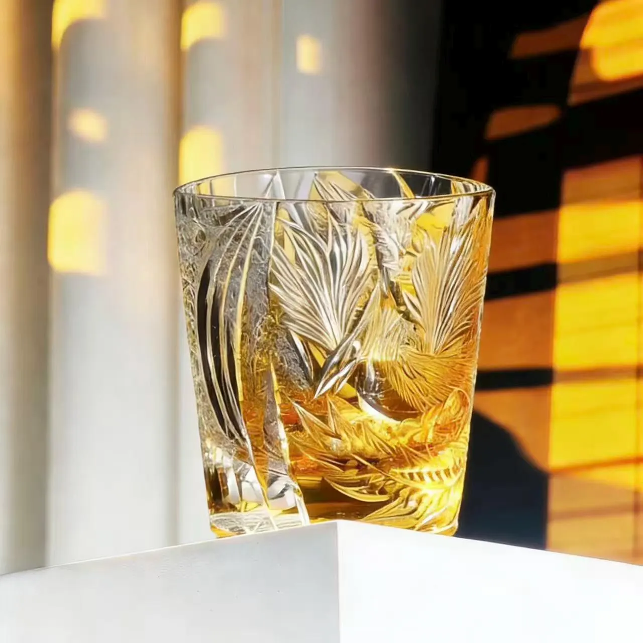 Golden Leaf Edo Kiriko Crystal Glass | Luxury Handmade Gift🎁