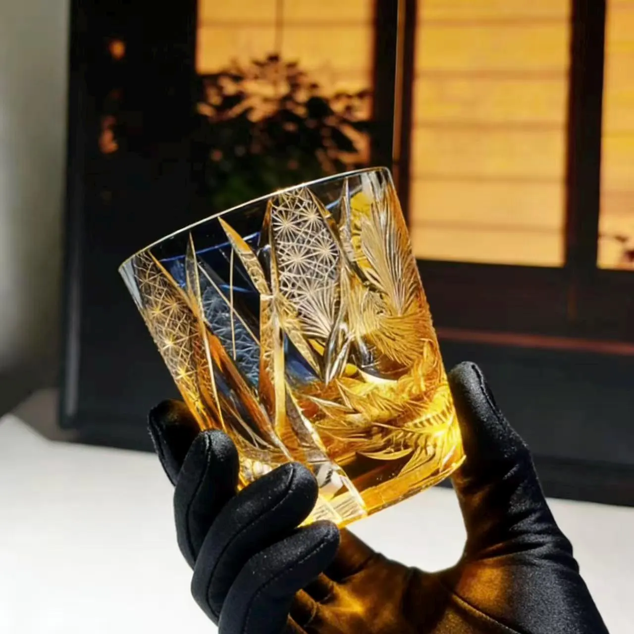 Golden Leaf Edo Kiriko Crystal Glass | Luxury Handmade Gift🎁