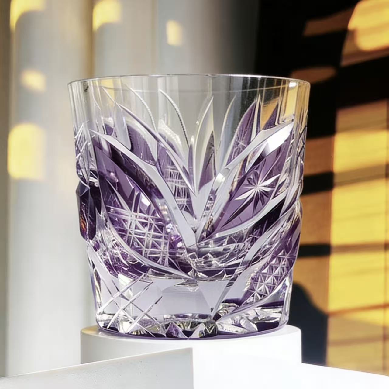 Purple Leaf Star Edo Kiriko Crystal Glass | Luxury Handmade Gift