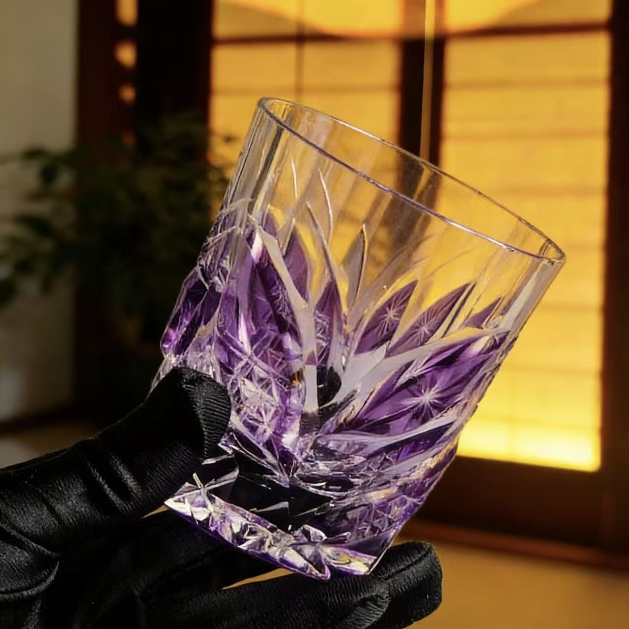 Purple Leaf Star Edo Kiriko Crystal Glass | Luxury Handmade Gift