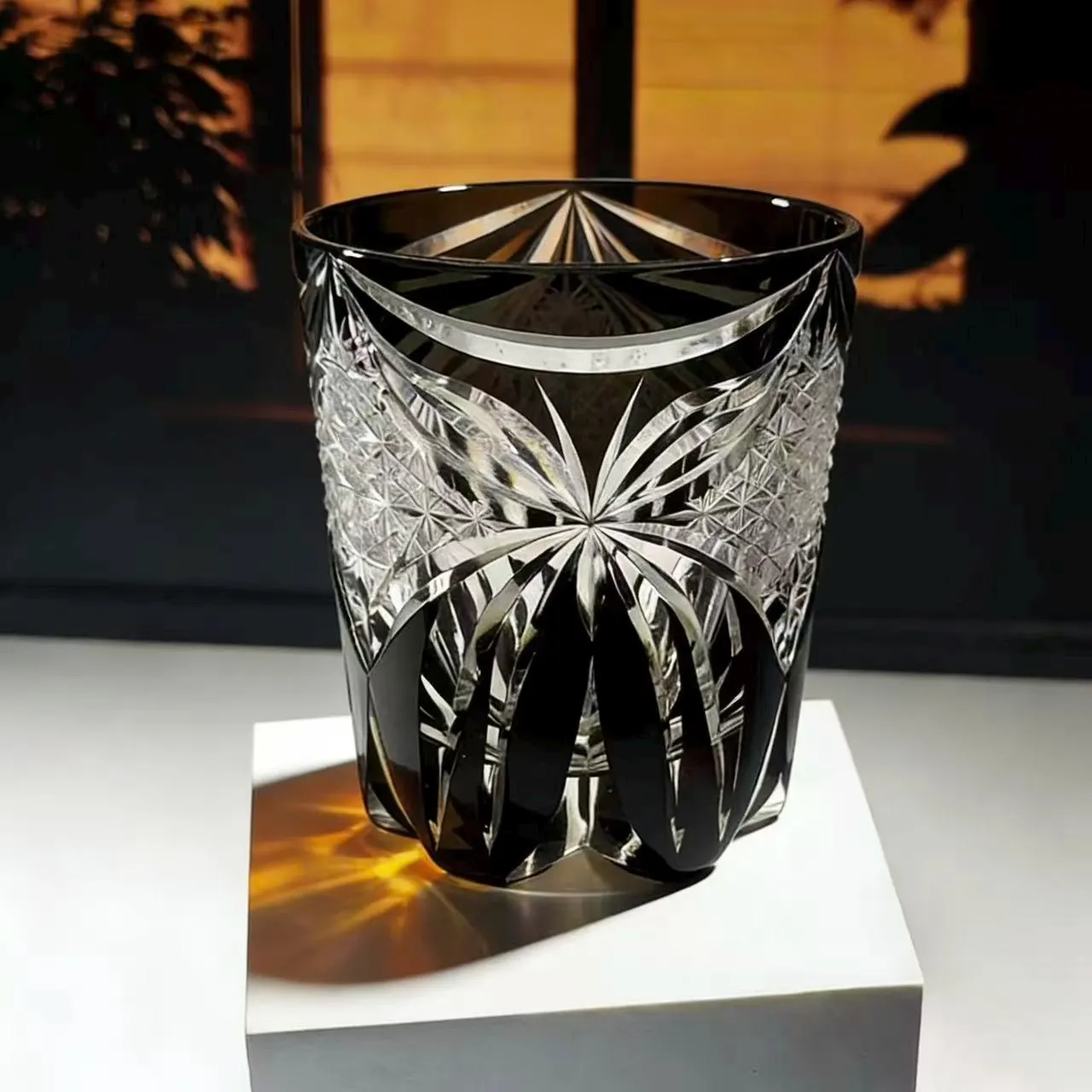 Black Star Flower Edo Kiriko Crystal Glass | Luxury Handmade Gift🎁