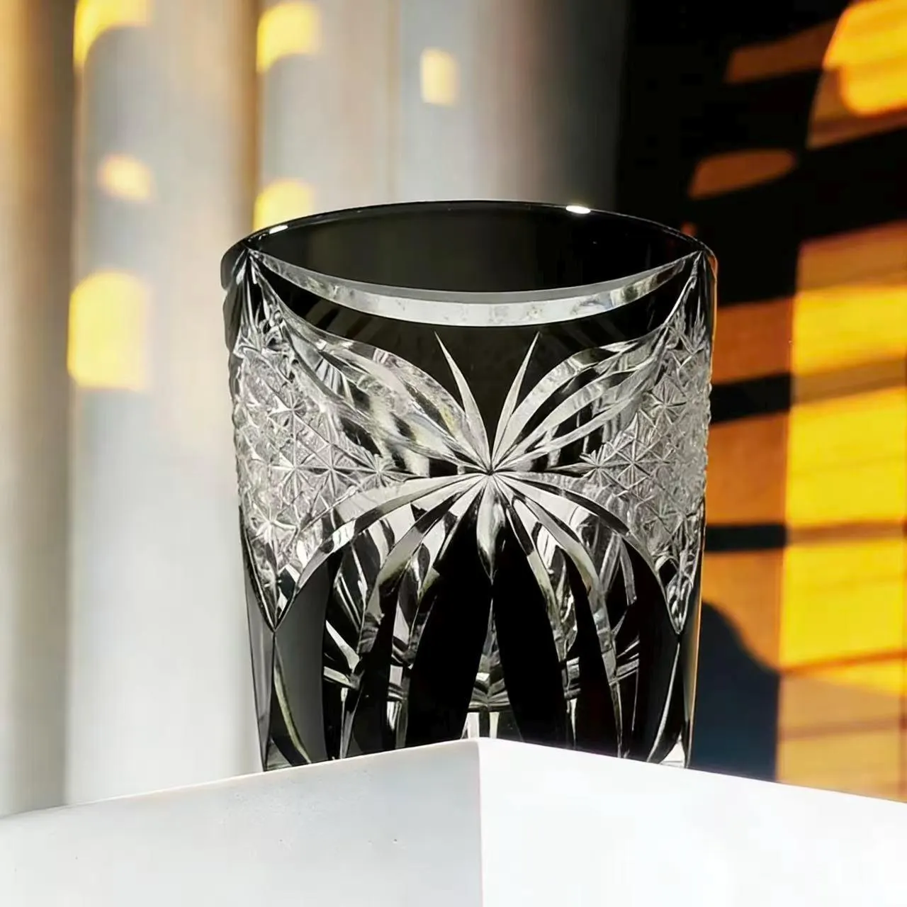 Black Star Flower Edo Kiriko Crystal Glass | Luxury Handmade Gift🎁