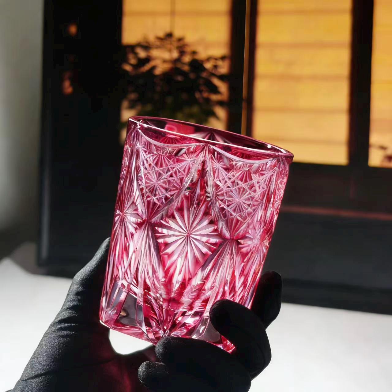 Pink Starburst Edo Kiriko Crystal Glass | Luxury Handmade Gift 🎁