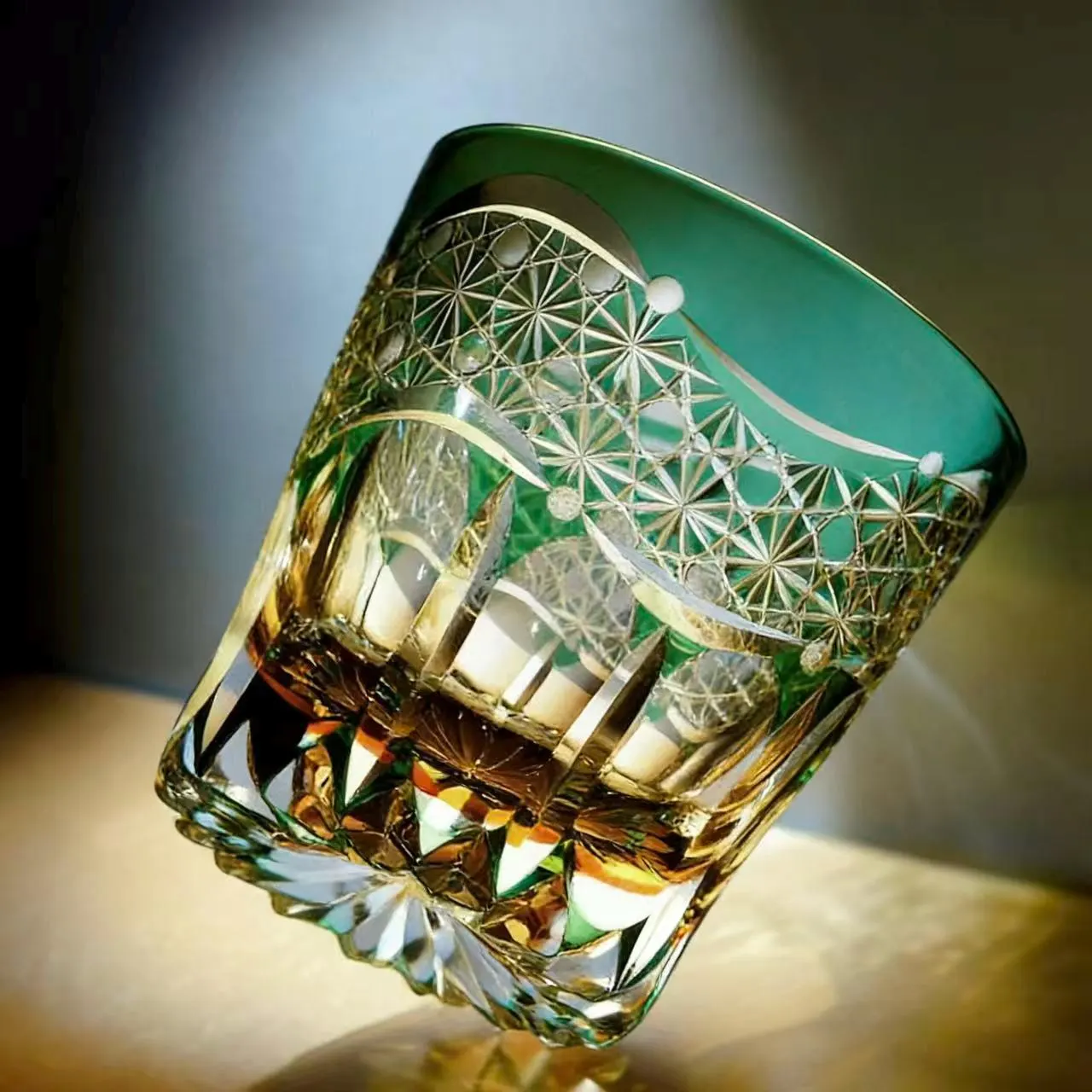 Purple Amber Wave Star Web Edo Kiriko Crystal Glass | Luxury Handmade Gift 