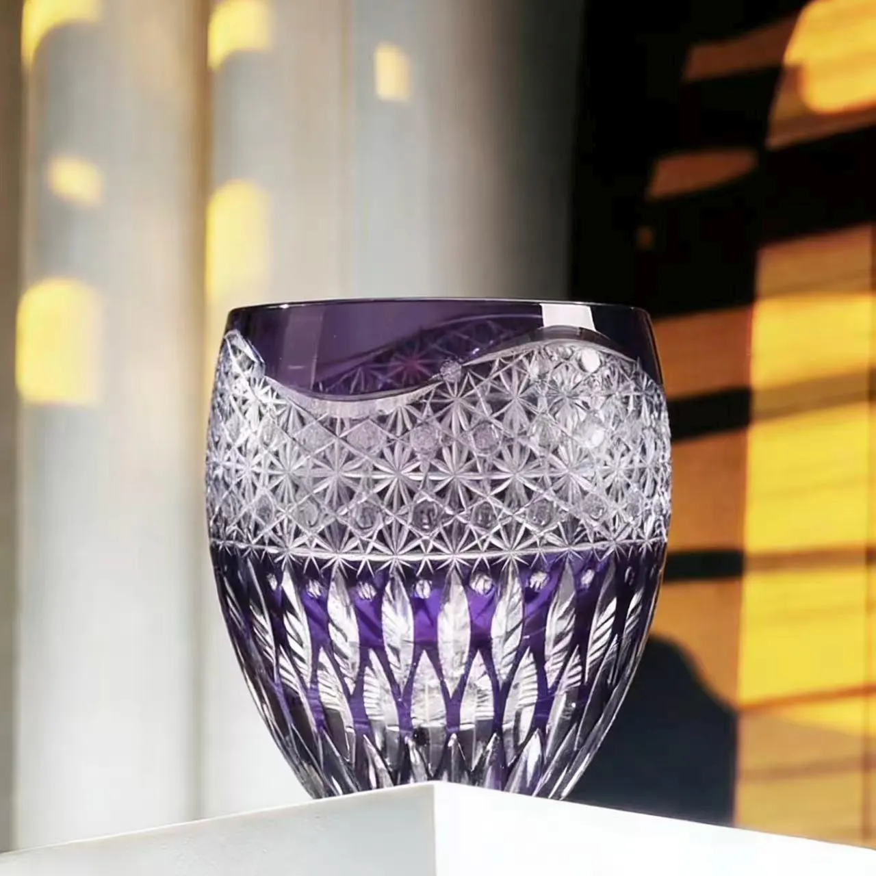 Purple Wave Star Web Edo Kiriko Crystal Glass | Luxury Handmade Gift