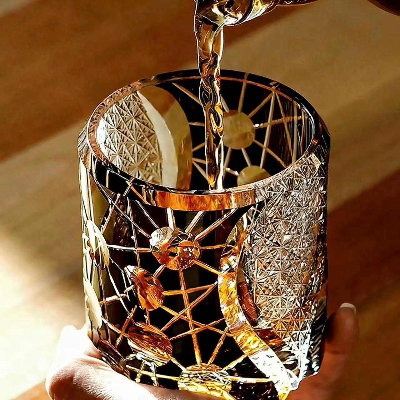 Green  Plum Web Edo Kiriko Crystal Glass | Luxury Handmade Gift