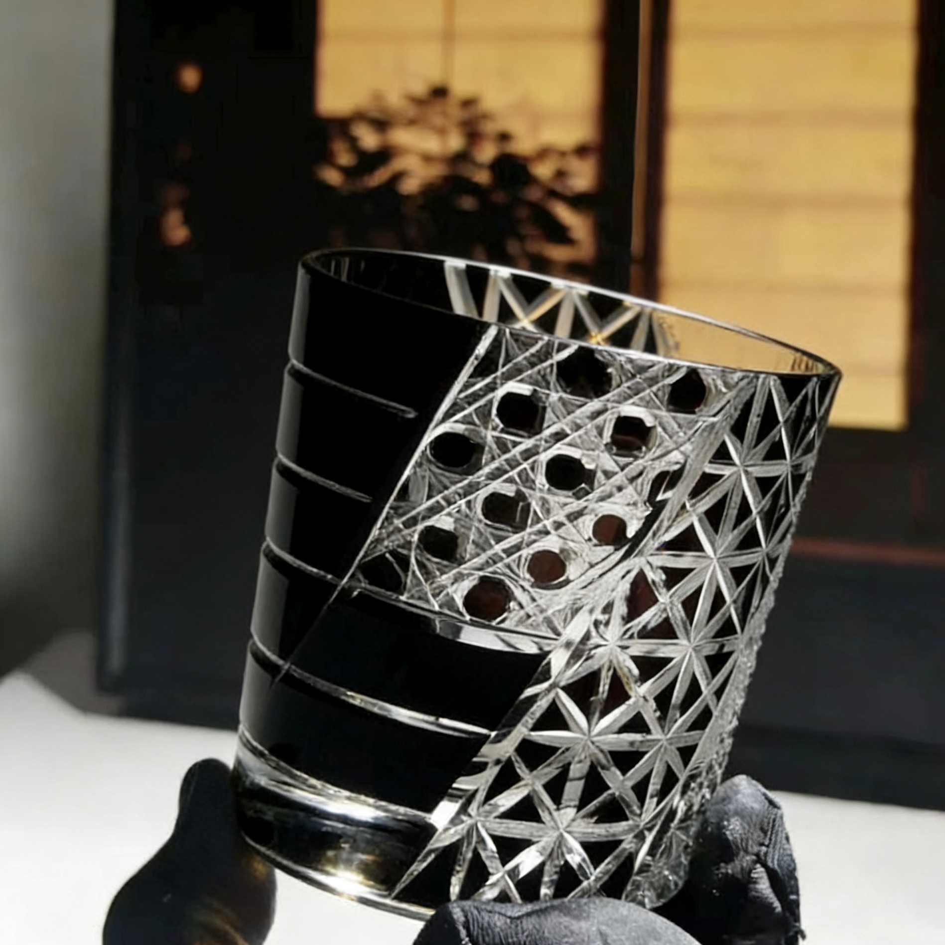 Black Gold Geometric Star Whiskey Glass | Luxury Handmade Gift🎁