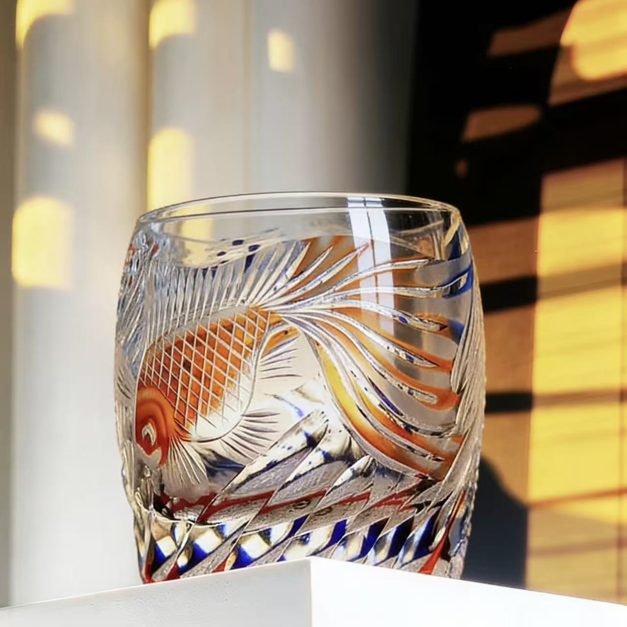 VSVEE Goldfish Edo Kiriko Whiskey Glass | Luxury Hand Cut Crystal Gift