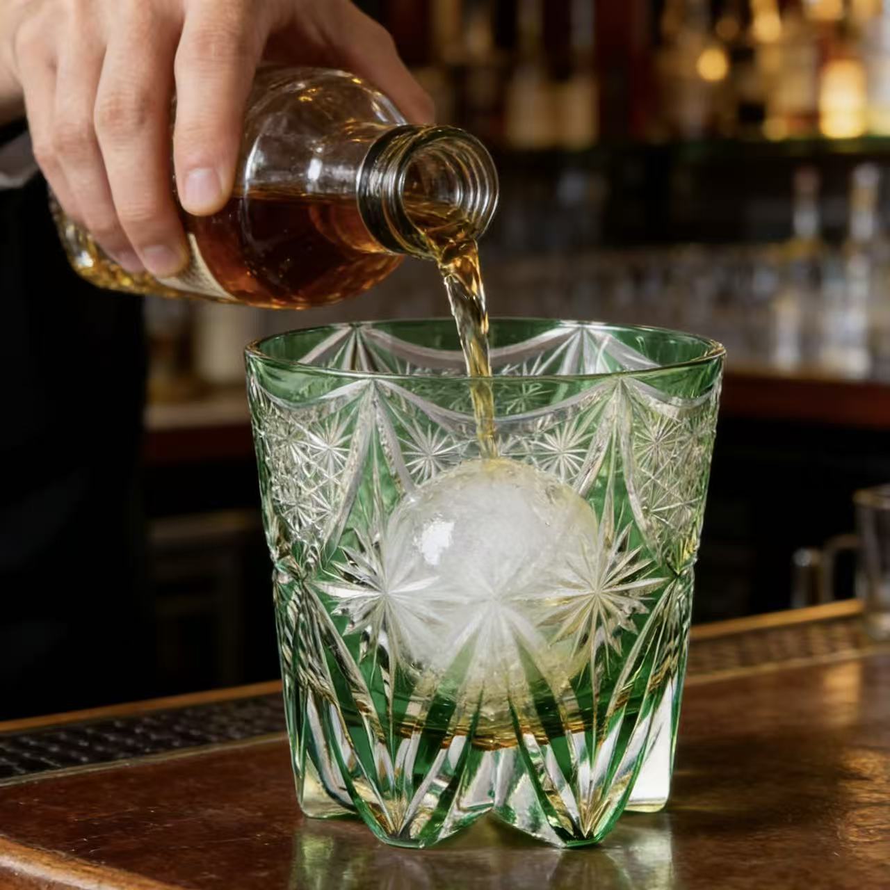 Green Star Web Wave Edo Kiriko Glass | Luxury Handmade Gift 🎁