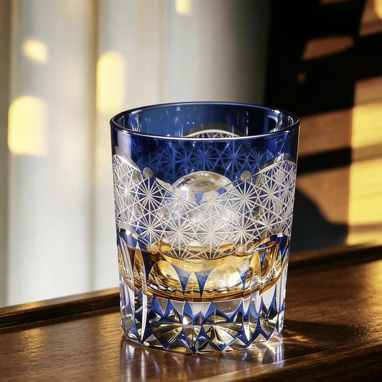 VSVEE Blue Wave Edo Kiriko Whiskey Glass | Handcrafted Luxury Gift
