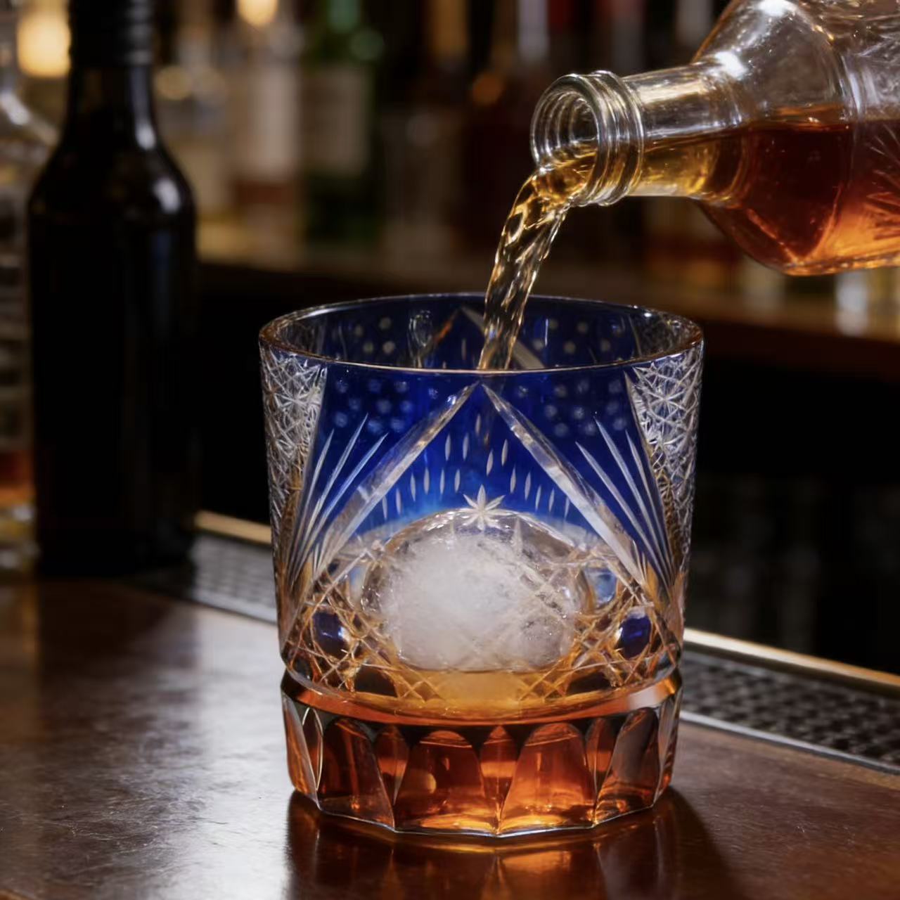 VSVEE Royal Blue Edo Kiriko Whiskey Glass | Handcrafted Luxury Gift