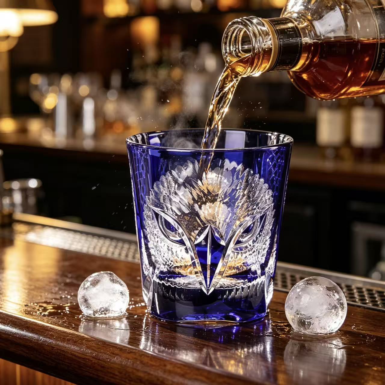 VSVEE Blue Owl Edo Kiriko Whiskey Glass | Handcrafted Luxury Gift