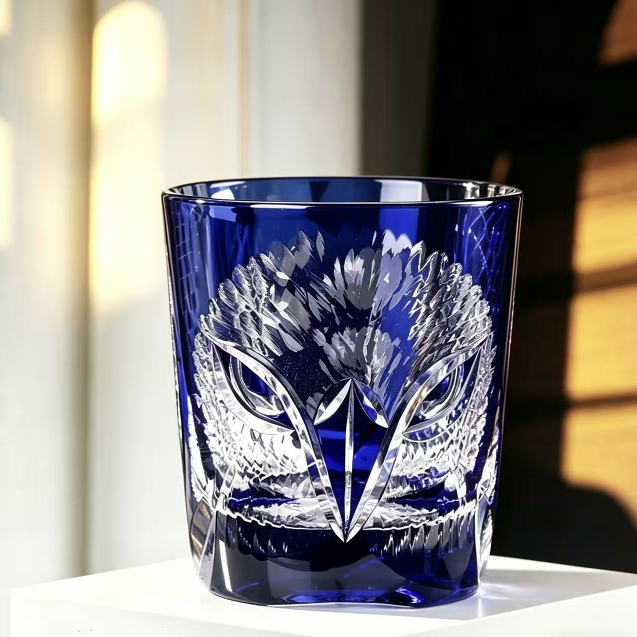 VSVEE Blue Owl Edo Kiriko Whiskey Glass | Handcrafted Luxury Gift