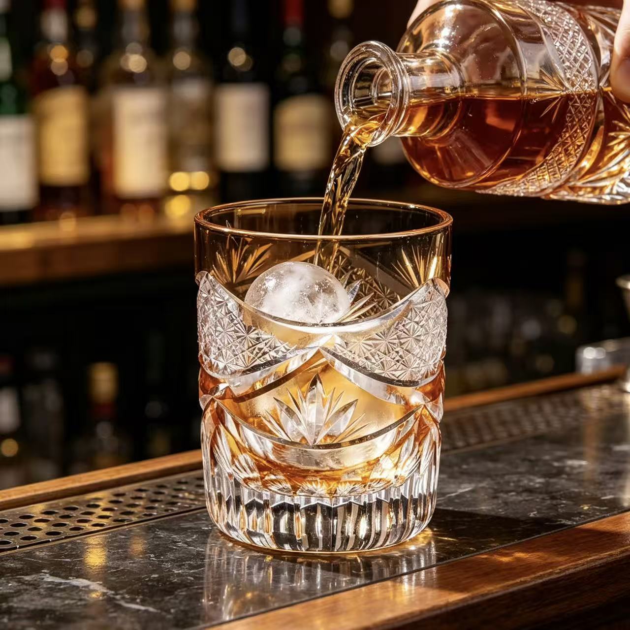 VSVEE Amber Edo Kiriko Whiskey Glass | Luxury Crystal Gift