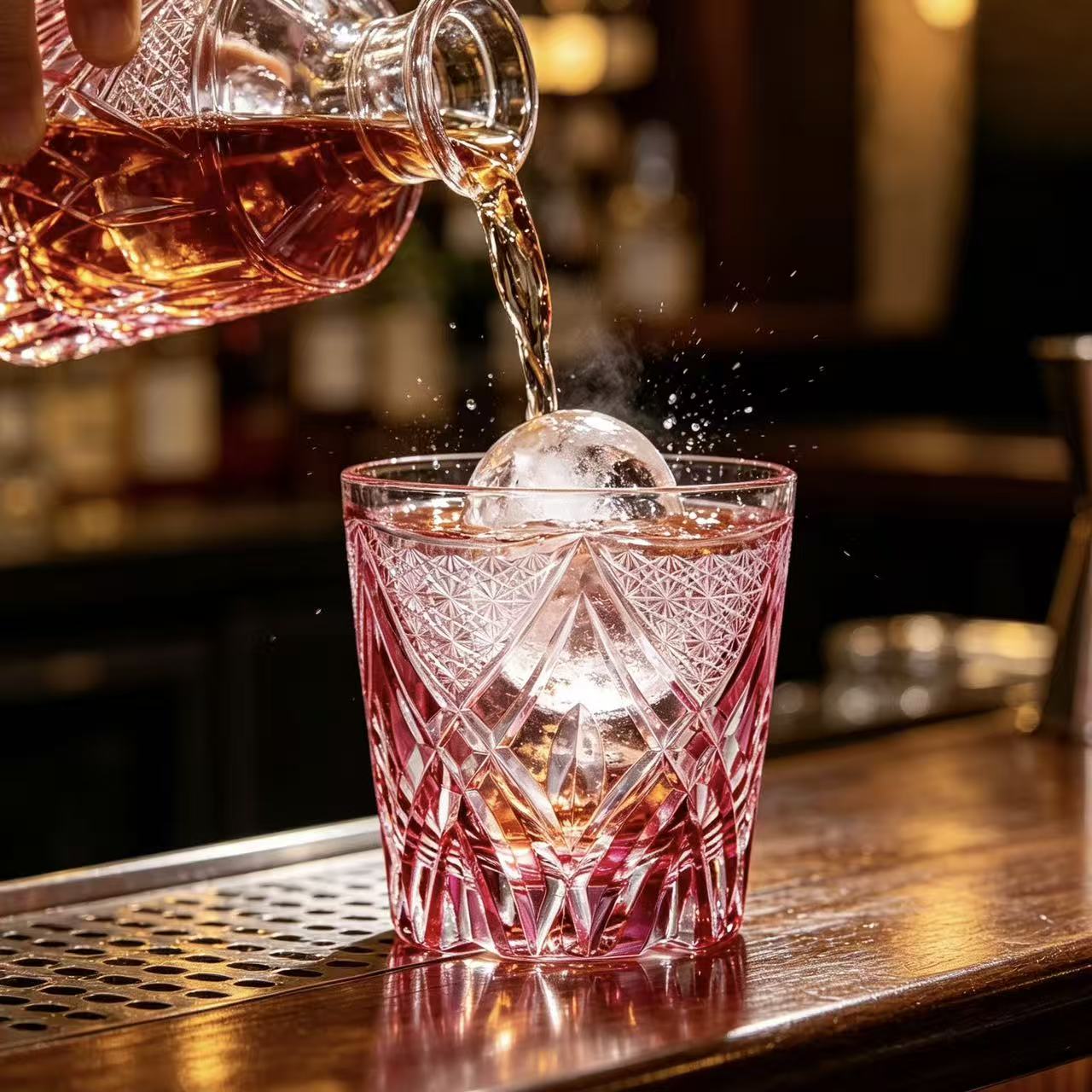 VSVEE Pink Edo Kiriko Whiskey Glass | Luxury Crystal Gif