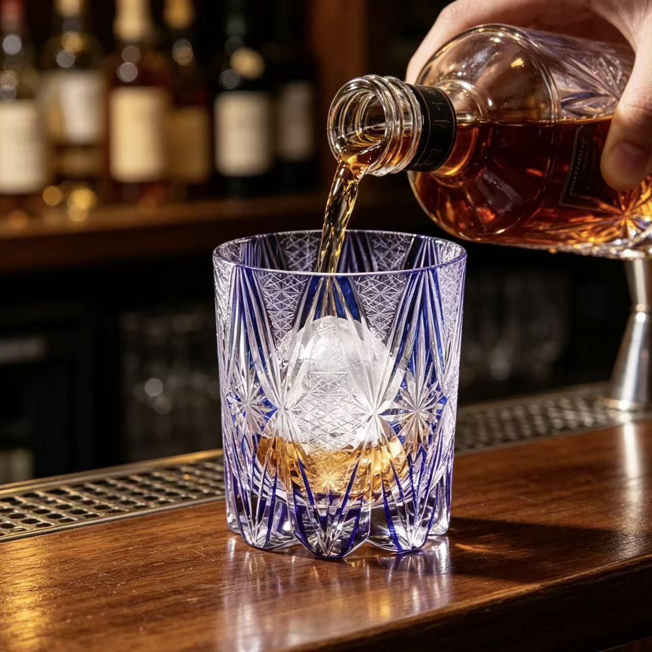 VSVEE Sapphire Starburst Edo Kiriko Whiskey Glass | Luxury Crystal Gift